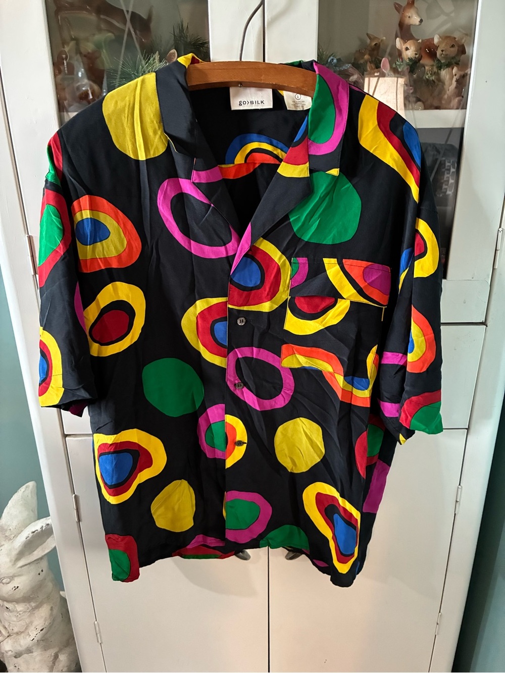 Go>Silk Bold Multicolor Circle Print Short Sleeve Shirt sz 2 euc